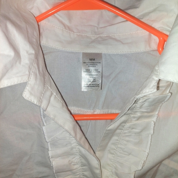 M&M White Button Down Shirt. Ruffles Front. Blouse Look - Picture 4 of 9